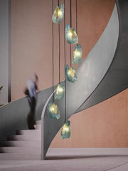 Nordic Glass Ribbon Chandelier Pendant Light with 3-Color Dimmable Lighting for Staircase & Home Decor
