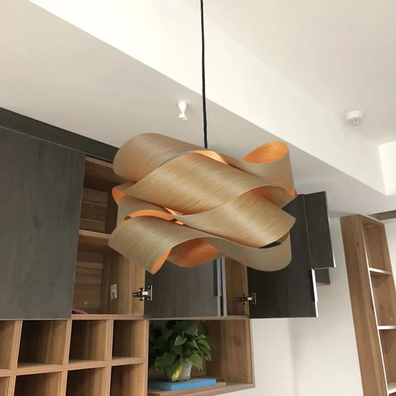 Creative Southeast Asian Wooden Pendant Lamp – Modern Simple LED Chandelier for Bedroom, Restaurant & Hallway Decor