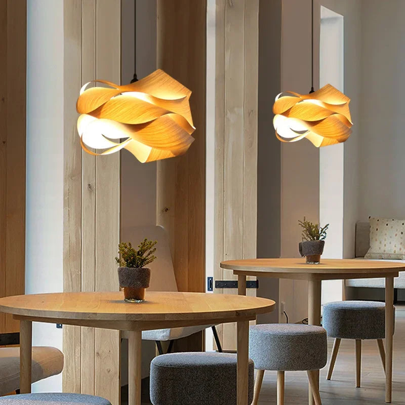 Creative Southeast Asian Wooden Pendant Lamp – Modern Simple LED Chandelier for Bedroom, Restaurant & Hallway Decor