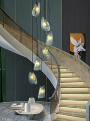 Nordic Glass Ribbon Chandelier Pendant Light with 3-Color Dimmable Lighting for Staircase & Home Decor