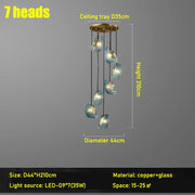 Nordic Glass Ribbon Chandelier Pendant Light with 3-Color Dimmable Lighting for Staircase & Home Decor