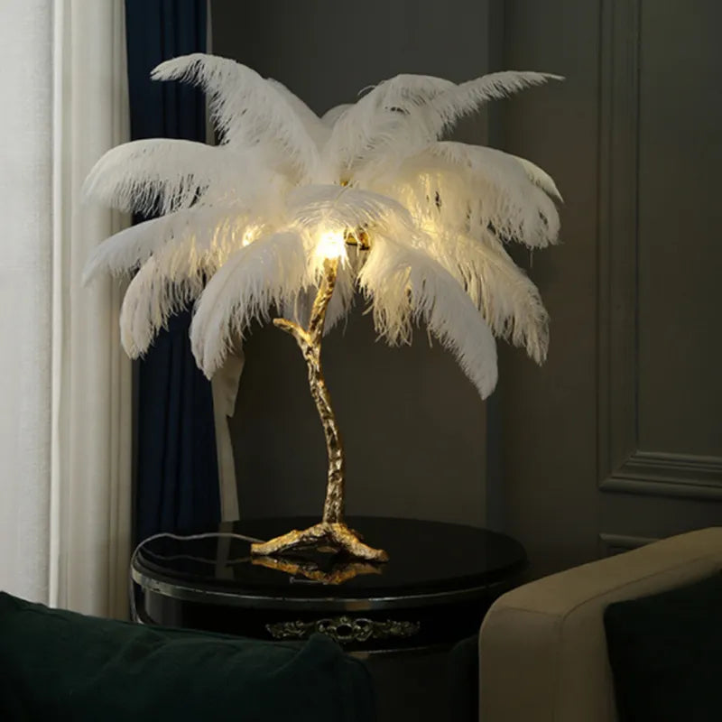Nordic Ostrich Feather LED Floor Lamp – Modern Luxury Standing Light for Living Room & Bedroom Decor