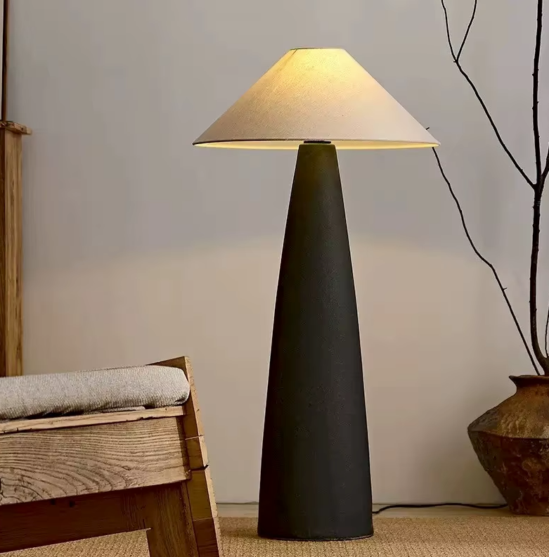 Scandinavian Ceramic Floor Lamp with Fabric Shade – Minimalist Nordic Lighting for Living Room & Bedroom