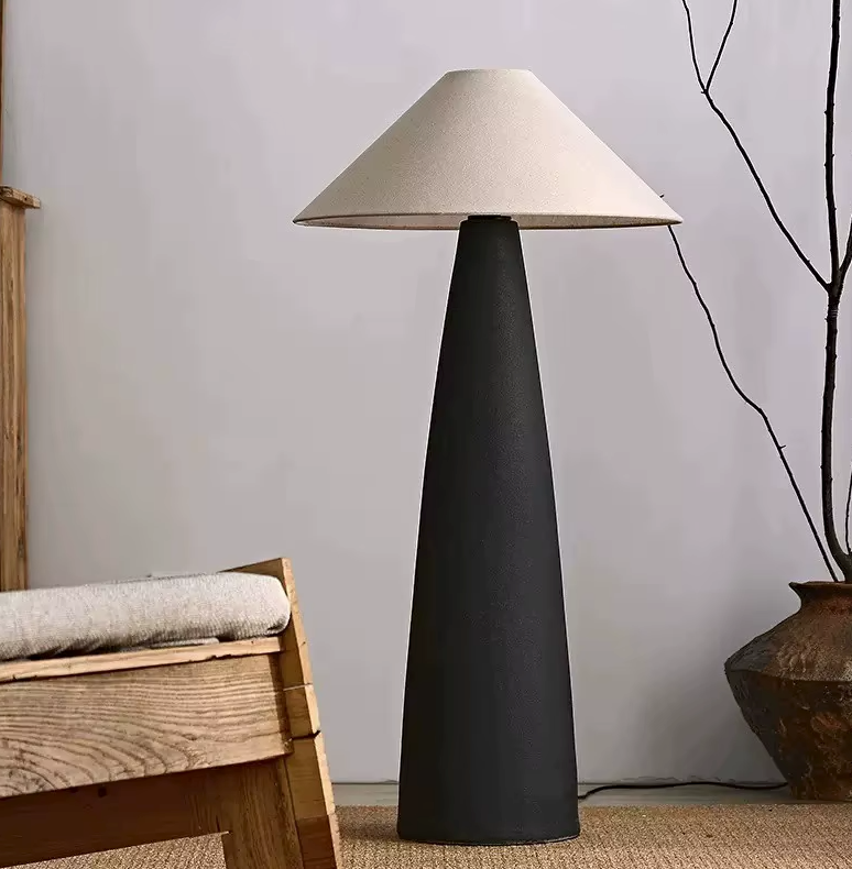 Scandinavian Ceramic Floor Lamp with Fabric Shade – Minimalist Nordic Lighting for Living Room & Bedroom
