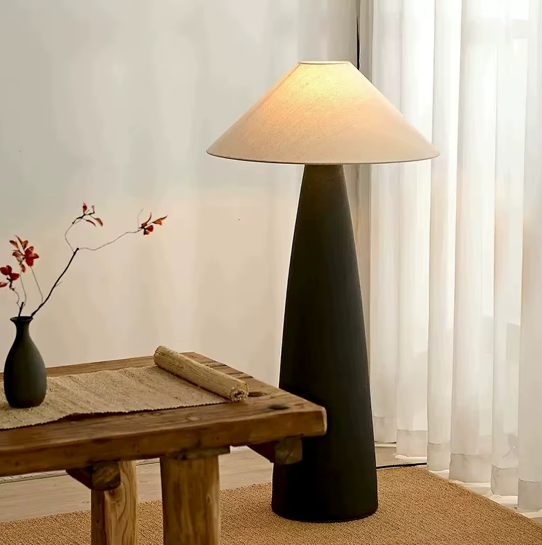 Scandinavian Ceramic Floor Lamp with Fabric Shade – Minimalist Nordic Lighting for Living Room & Bedroom