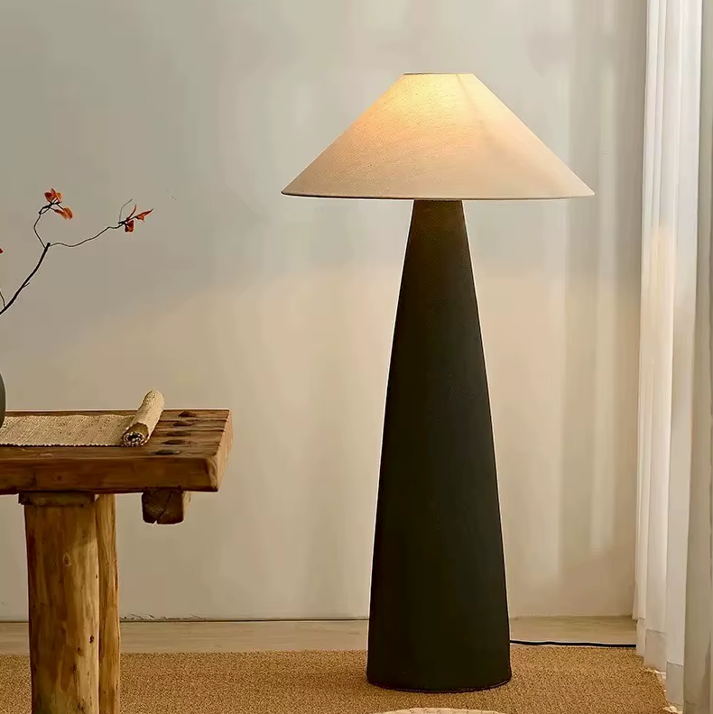 Scandinavian Ceramic Floor Lamp with Fabric Shade – Minimalist Nordic Lighting for Living Room & Bedroom