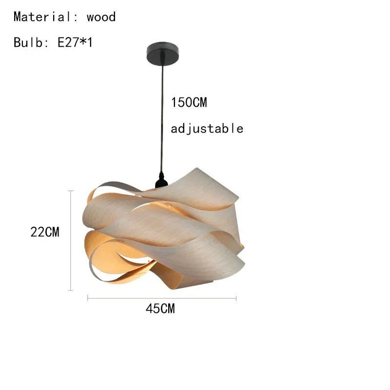 Creative Southeast Asian Wooden Pendant Lamp – Modern Simple LED Chandelier for Bedroom, Restaurant & Hallway Decor