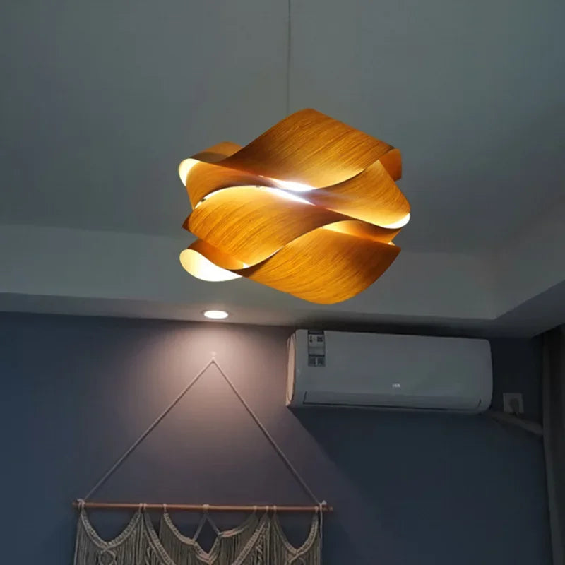 Creative Southeast Asian Wooden Pendant Lamp – Modern Simple LED Chandelier for Bedroom, Restaurant & Hallway Decor