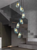 Nordic Glass Ribbon Chandelier Pendant Light with 3-Color Dimmable Lighting for Staircase & Home Decor