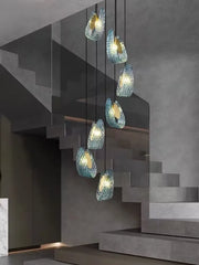 Nordic Glass Ribbon Chandelier Pendant Light with 3-Color Dimmable Lighting for Staircase & Home Decor