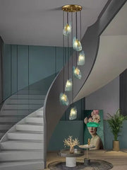 Nordic Glass Ribbon Chandelier Pendant Light with 3-Color Dimmable Lighting for Staircase & Home Decor